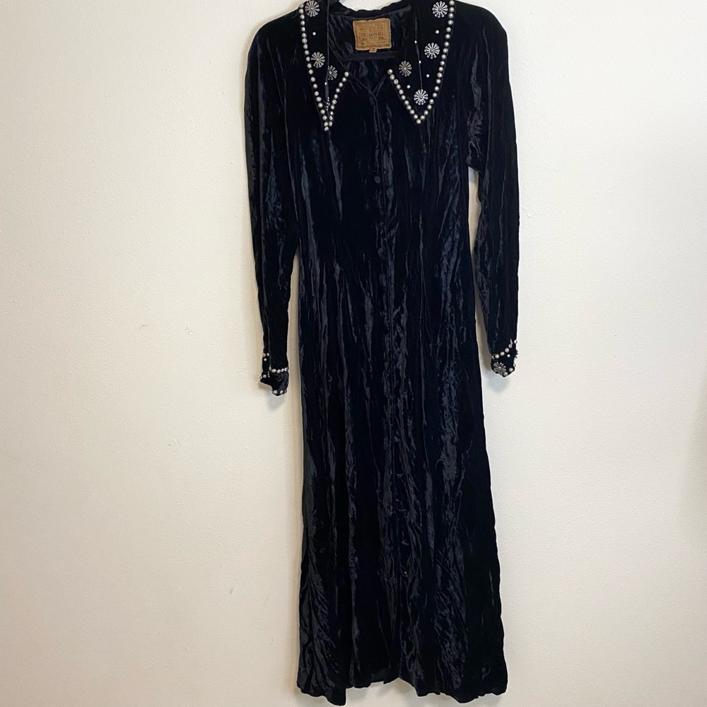 Double D Ranch Women's Velvet Midi Dress Metal Embellishment Black Size M